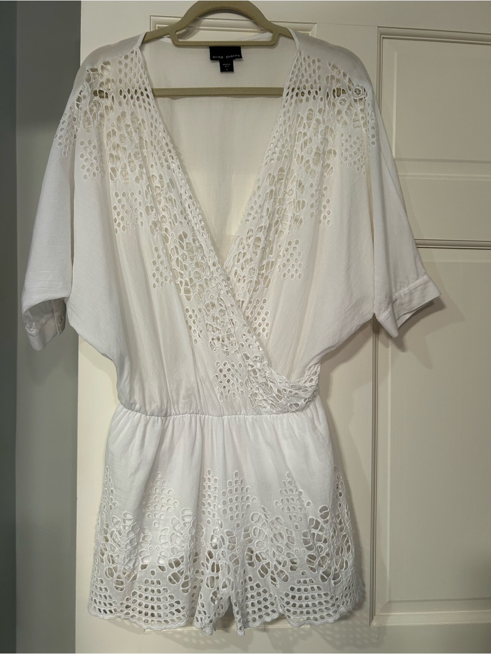 White Eyelet Romper with V-Neck